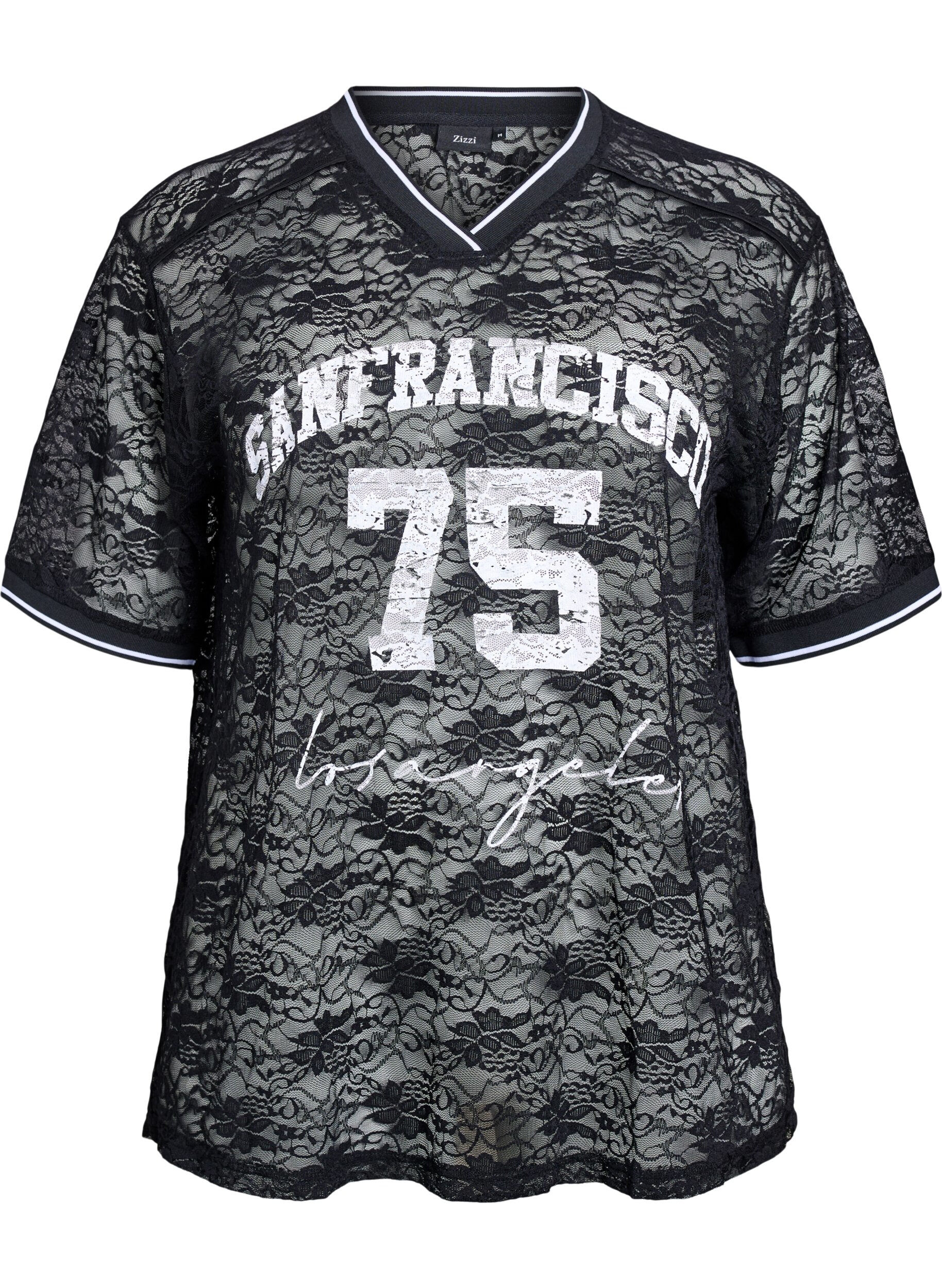 Zizzi Sportowa koronkowa koszulka o luznym kroju, Czarne, Packshot image number 0