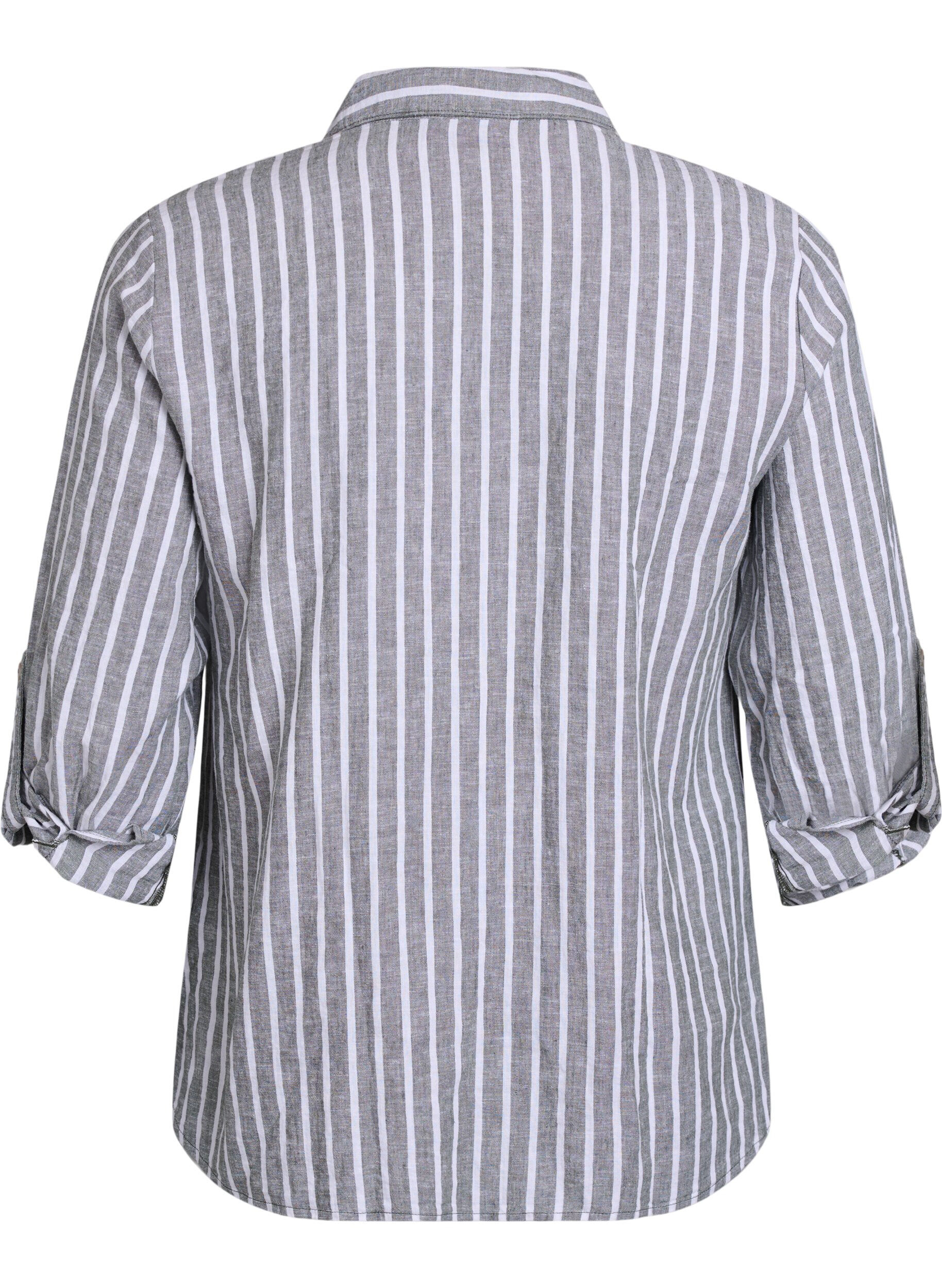 Zizzi Koszula z lnu i wiskozy z rekawami 3/4, Zielony, Packshot image number 1