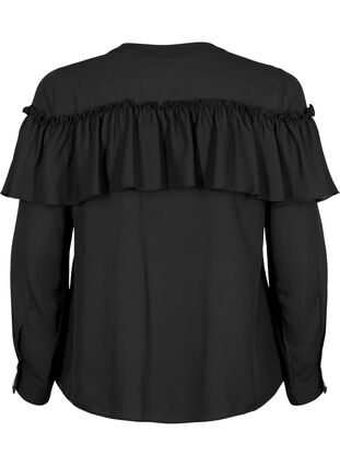  Bluzka koszulowa z falbana i perlowymi guzikami, Black, Packshot image number 1