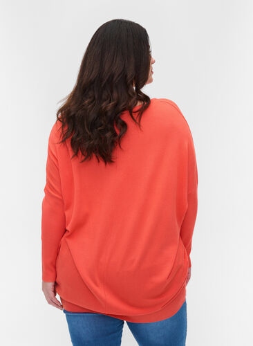Dzianinowy sweter z okraglym dekoltem, Living Coral, Model image number 1