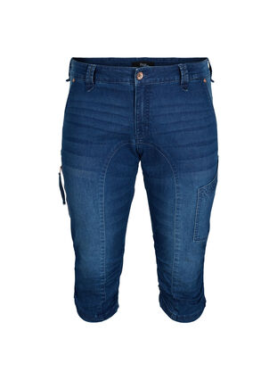 Waskie jeansy capri z kieszeniami, Dark blue denim, Packshot image number 0