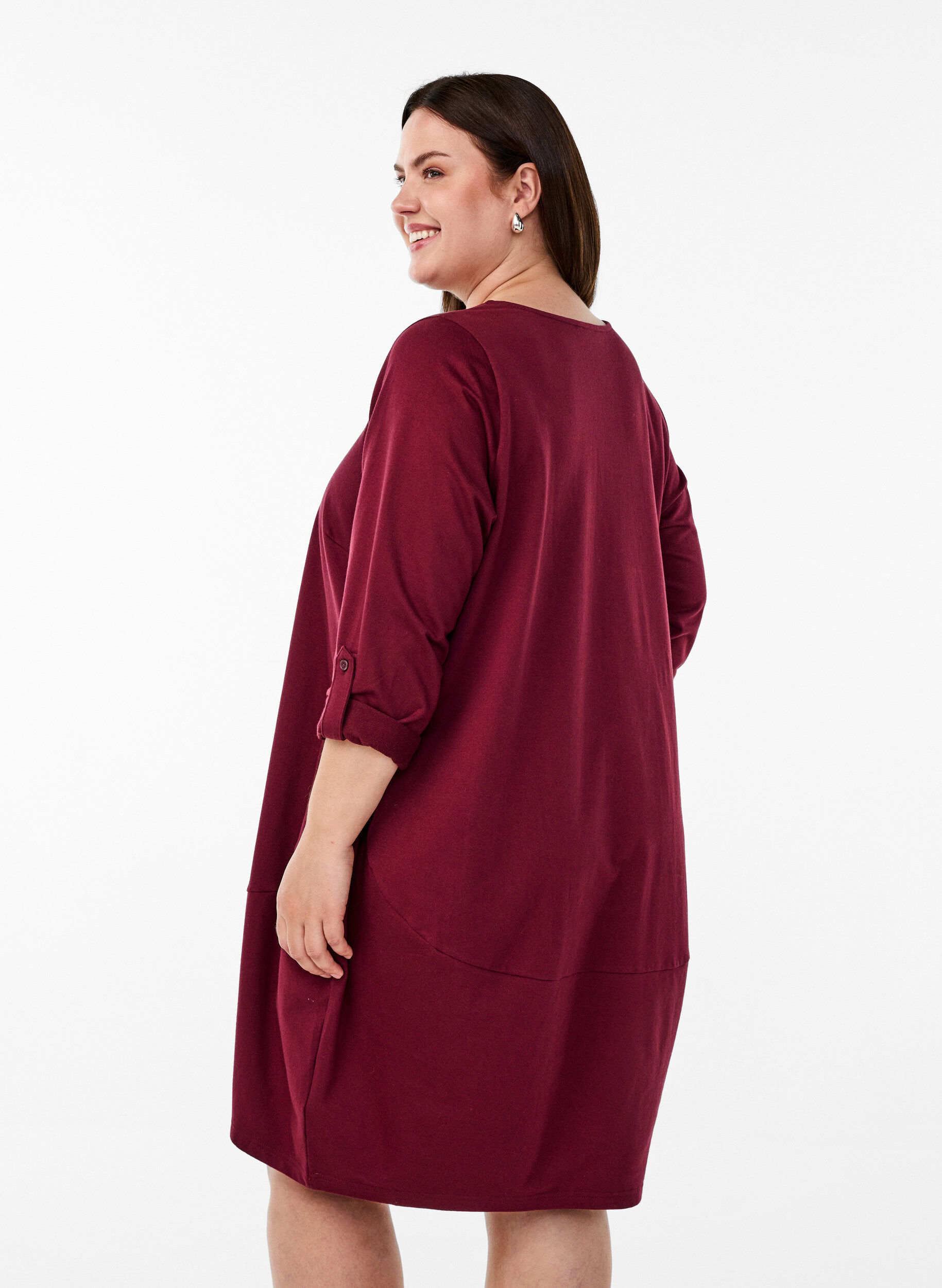 Zizzi Sukienka - bombka z kieszeniami, Ciemnobordowy, Model image number 2