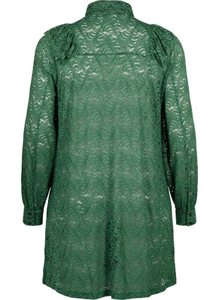 Koronkowa sukienka koszulowa z falbankami, Hunter Green, Packshot image number 1