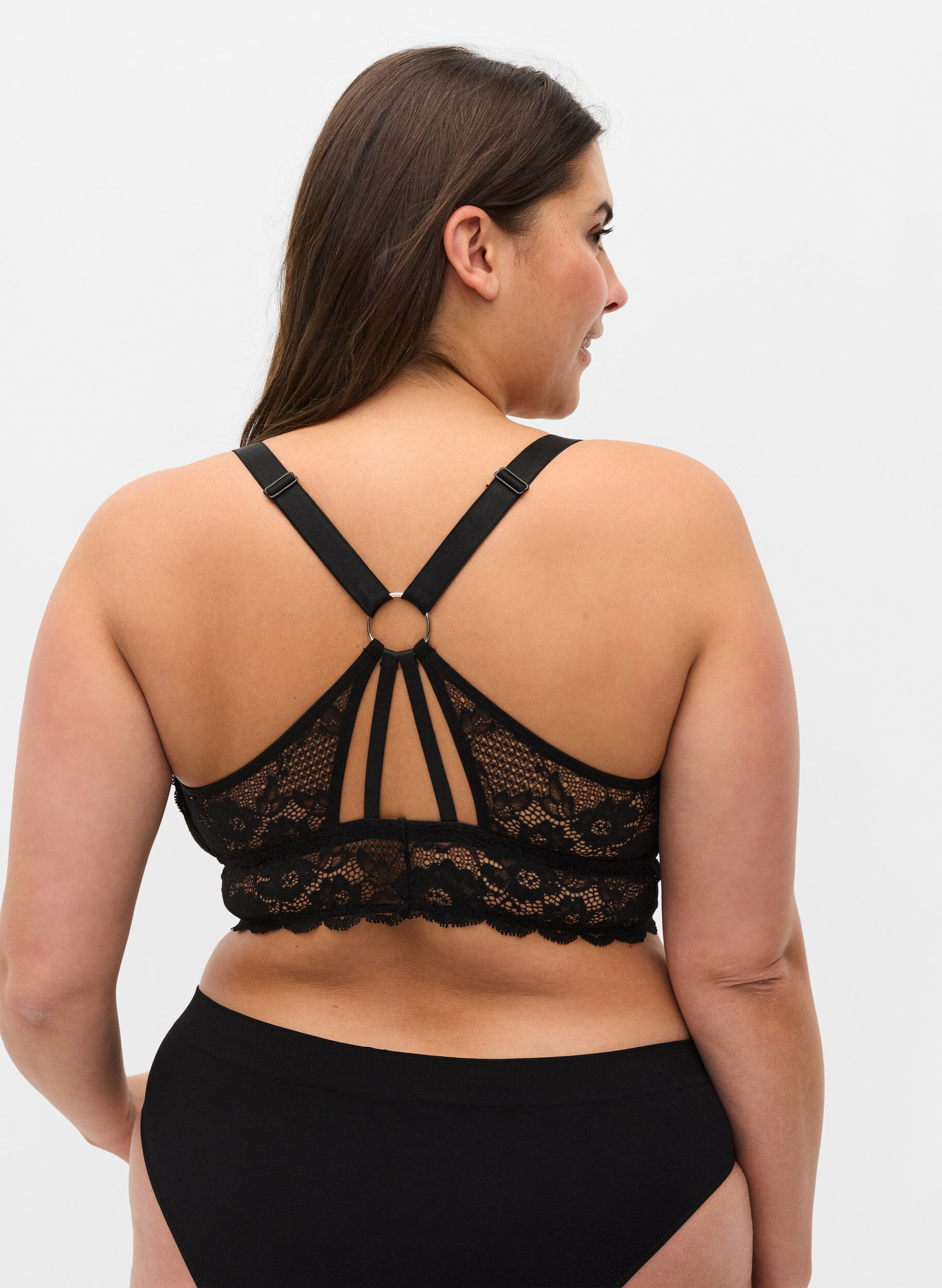 Zizzi Padded lace bra with back detail, Black, Model image number 1