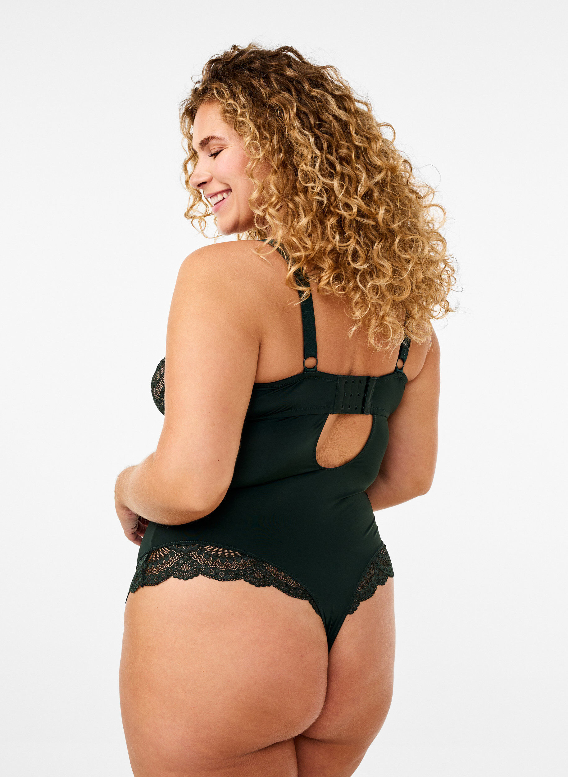 Zizzi Bodystocking z fiszbinami i detalami ze sznurk&oacute;w, Scarab, Model image number 1