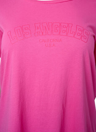 Bawelniana koszulka z nadrukiem tekstowym, Shocking Pink W. LOS, Packshot image number 2