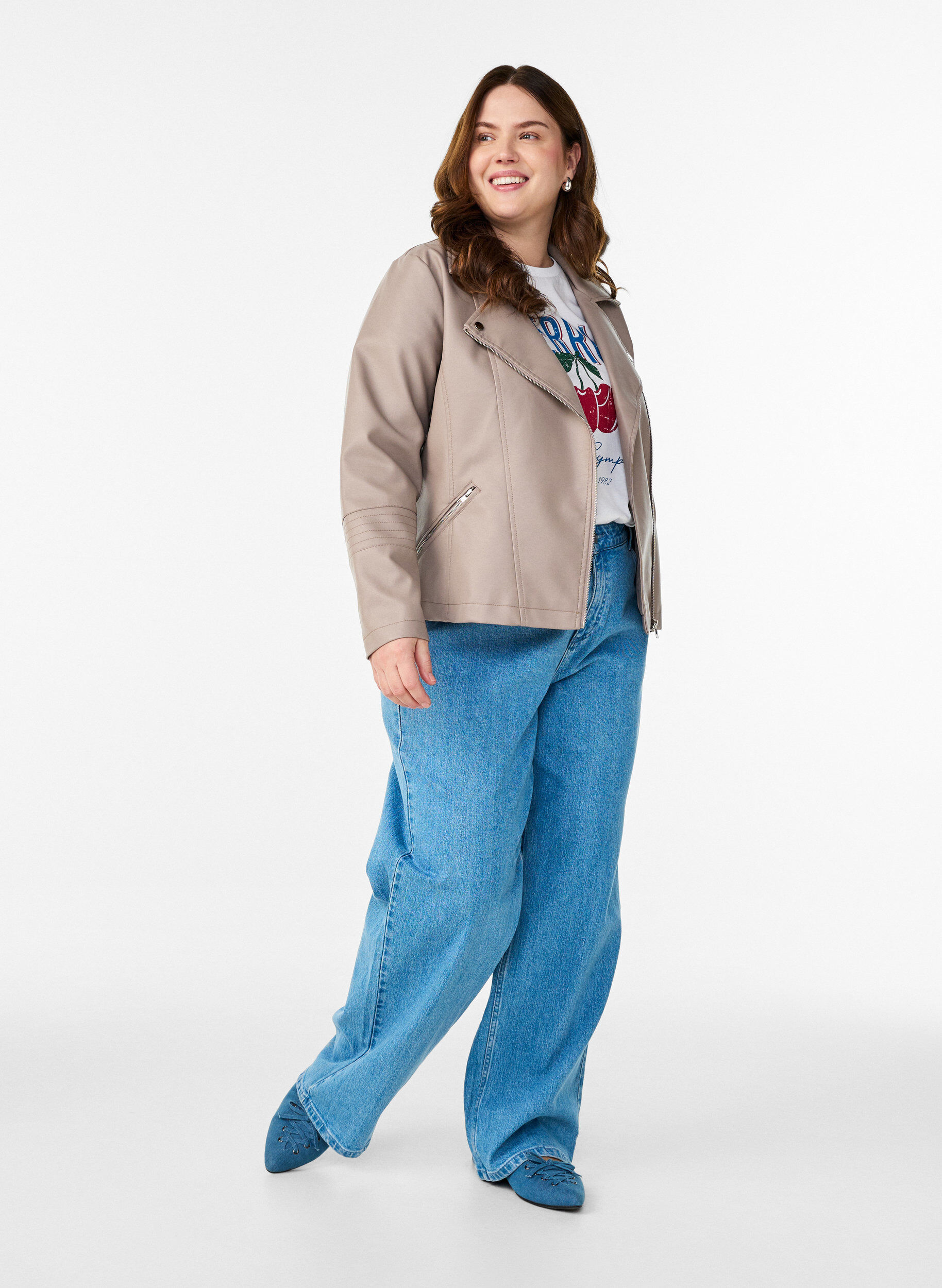 ZizziKurtka motocyklowa ze sztucznej sk&oacute;ry, Szary, Model image number 1