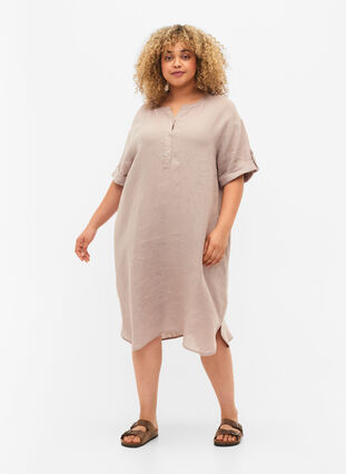 Sukienka z krótkim rekawem, wykonana w 100 % z lnu, Sand, Model image number 2