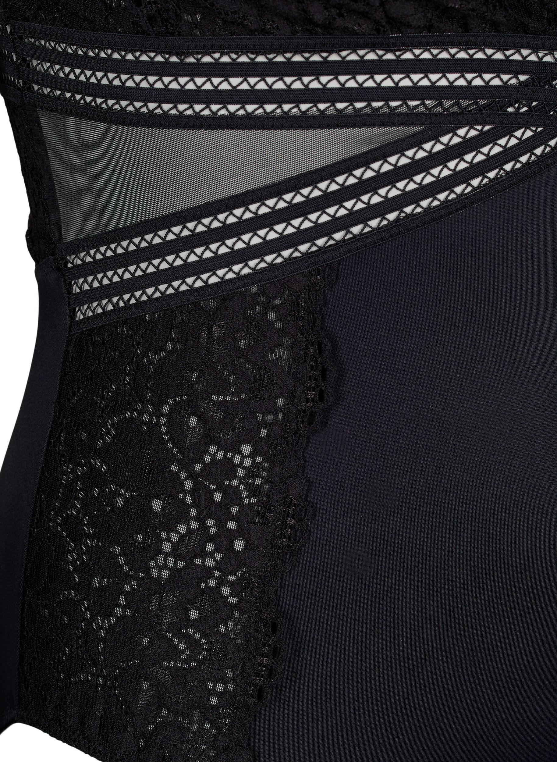Zizzi Bodystocking with lace and cut-outs, Black, Packshot image number 3
