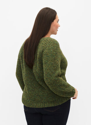 Dzianinowy sweter z welna i raglanowymi rekawami, Winter Moss, Model image number 1