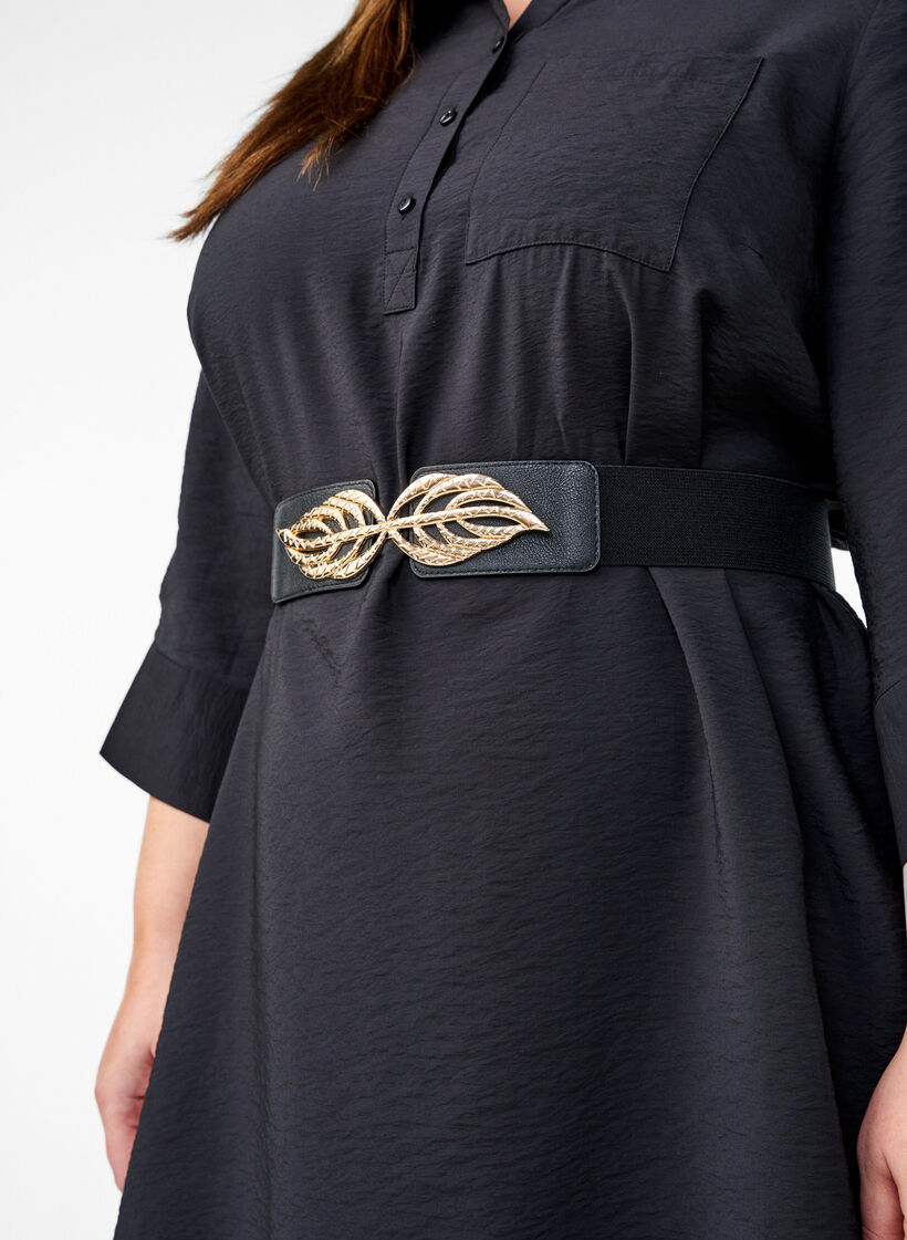 Elastyczny pas z klamra w ksztalcie zlotego liscia, Black, Image image number 0