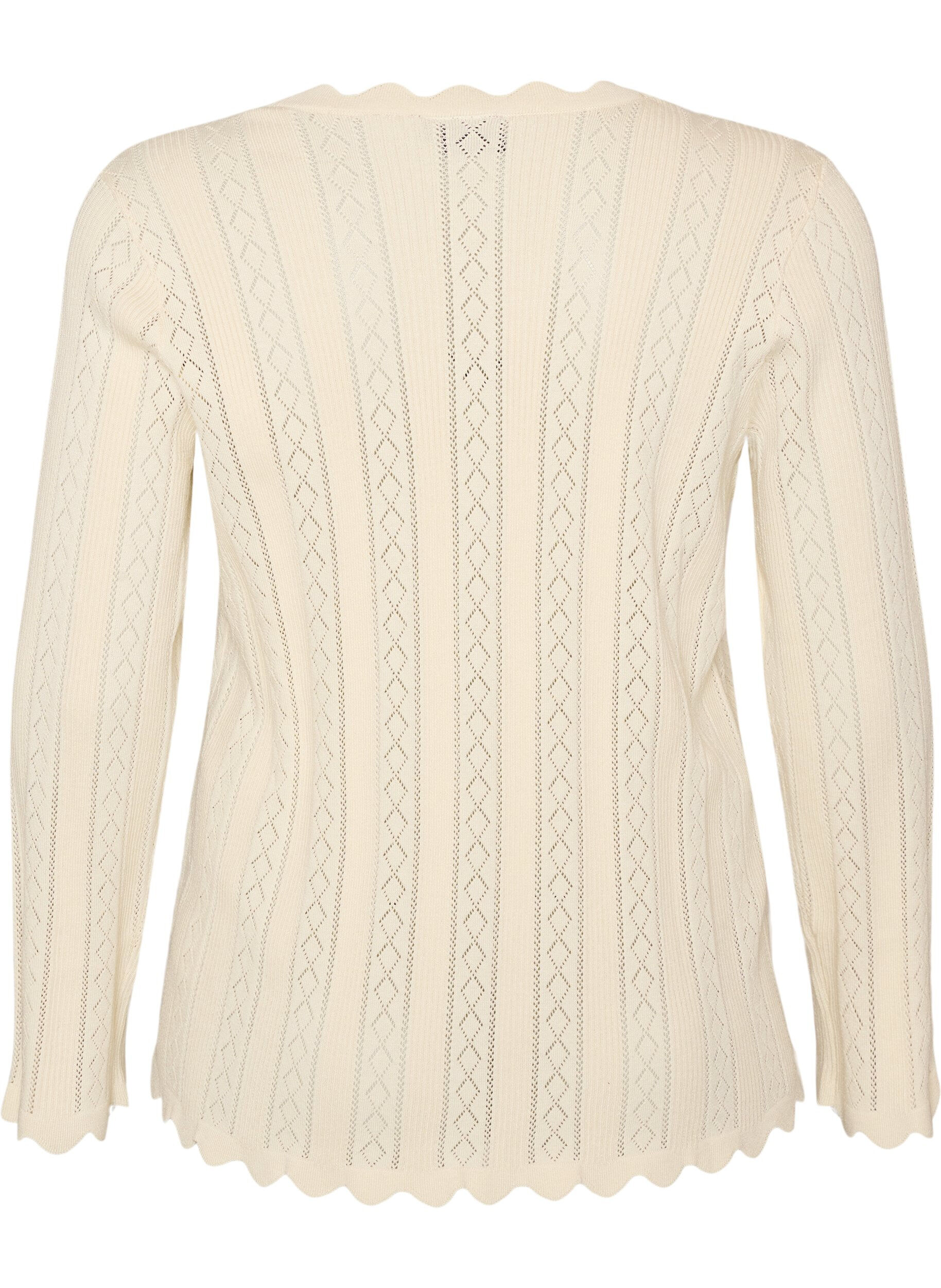 ZizziCardigan with eyelet embroidery and wavy edges, Vanilla, Packshot image number 1