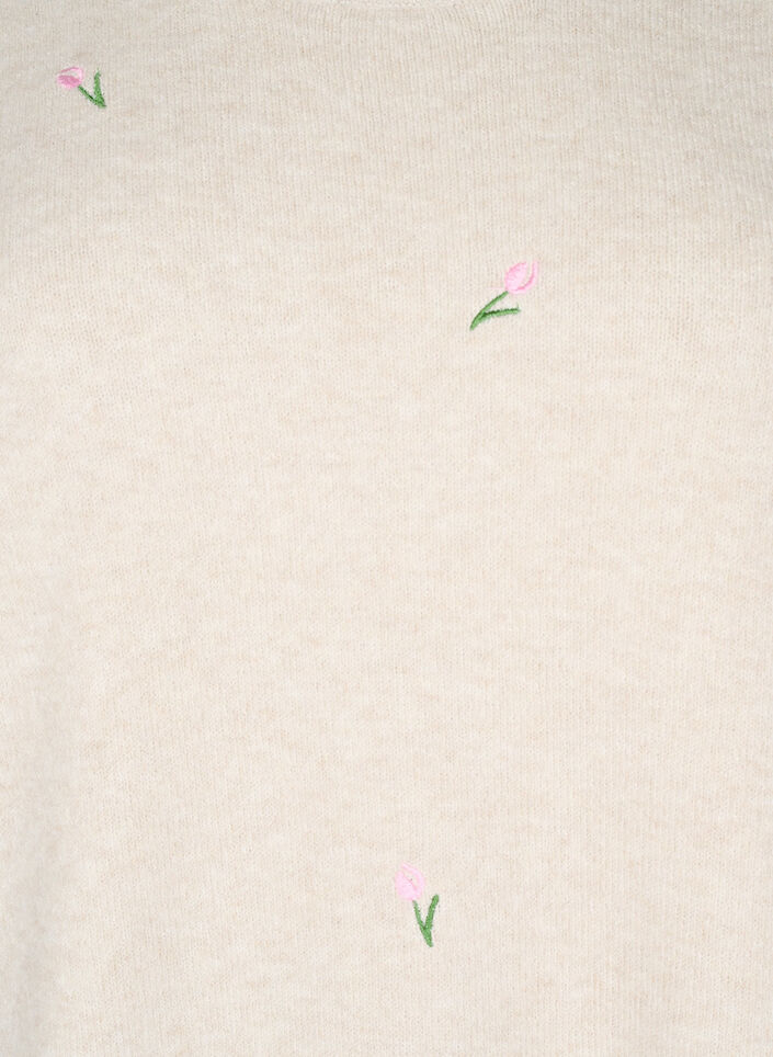 Dzianinowa bluzka w kwiaty z rekawem 3/4, Pumice Stone Mel., Packshot image number 2