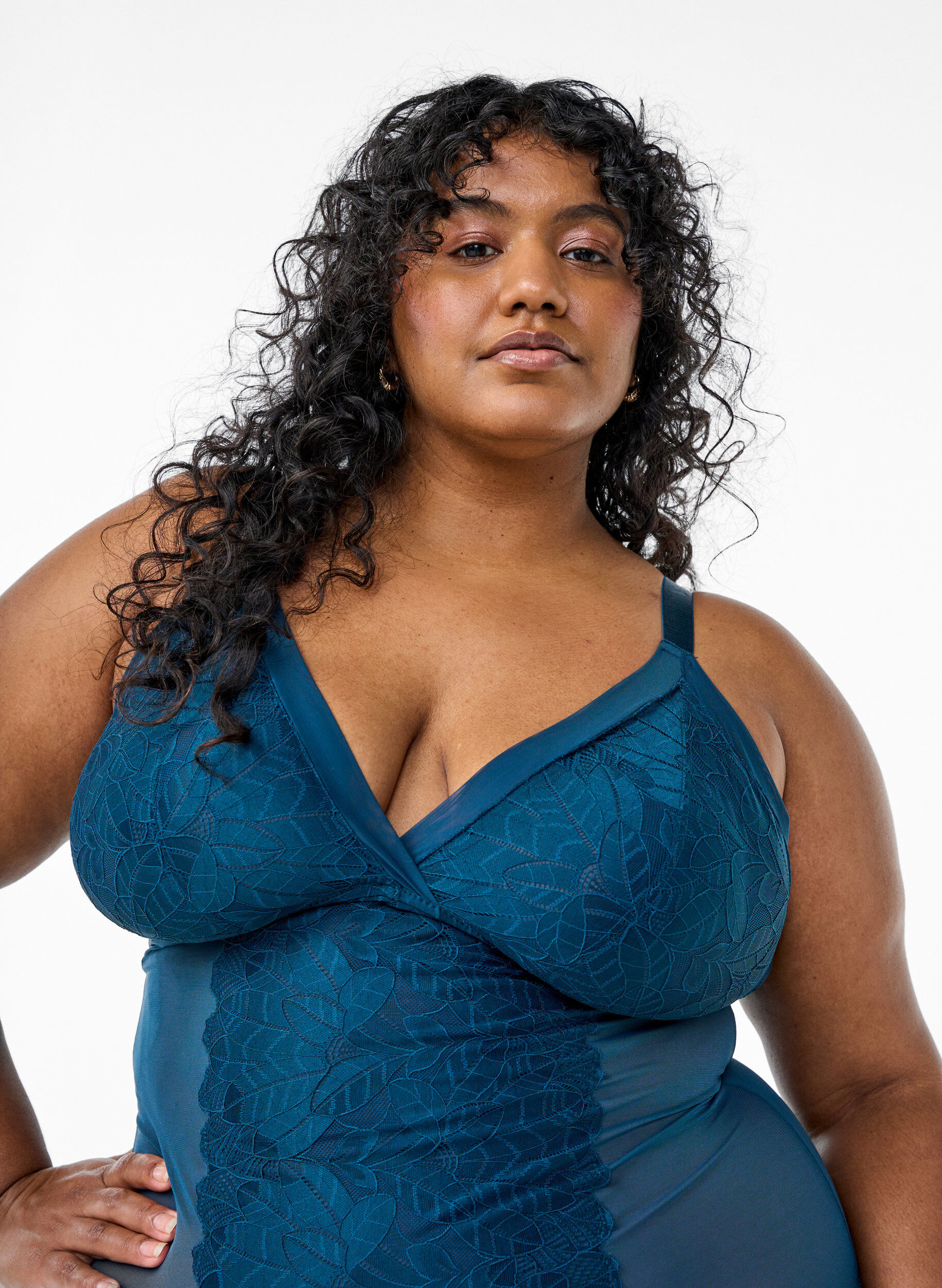 Zizzi Bodystocking z koronki i siateczki, Niebieskie, Model image number 2