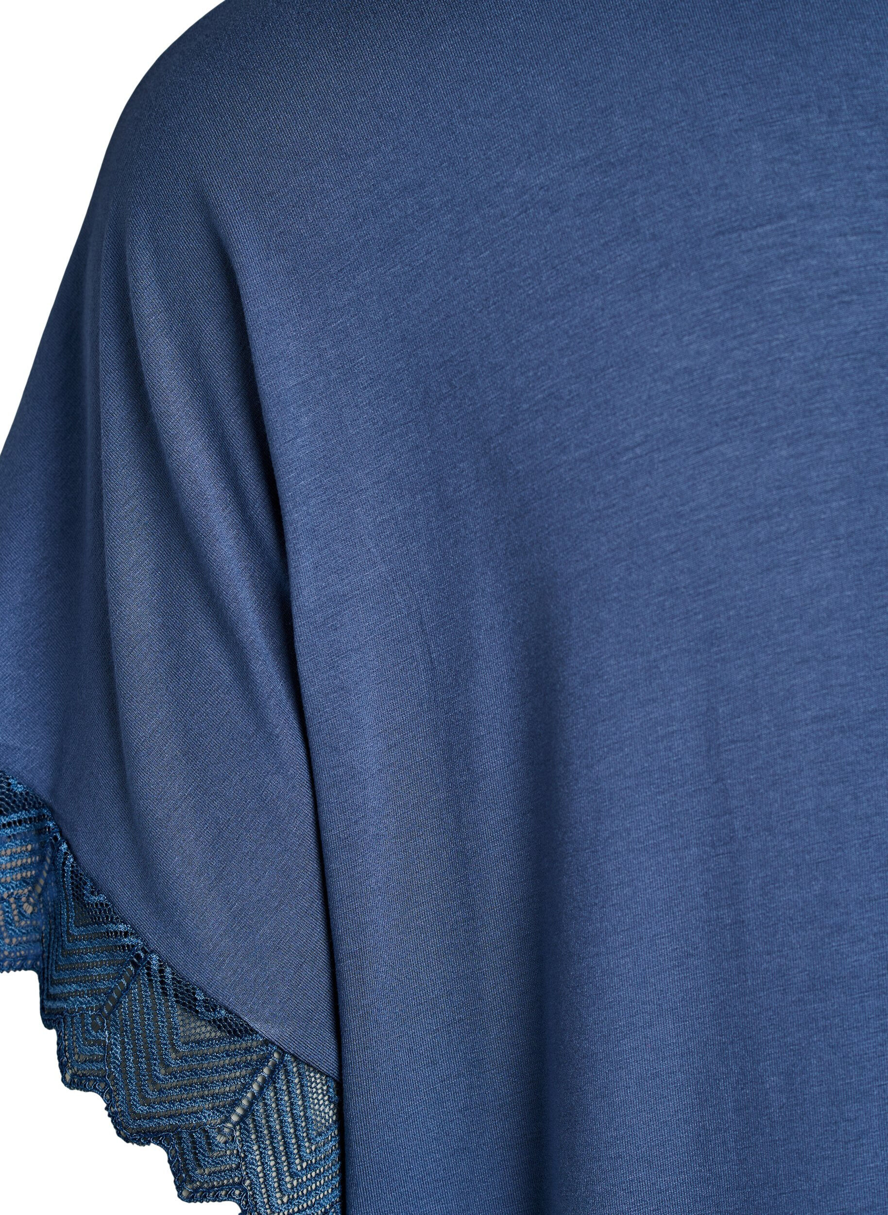 Zizzi Szlafrok nocny z wiskozy z kr&oacute;tkim rekawem i koronkowym wykonczeniem, Niebieskie, Packshot image number 3