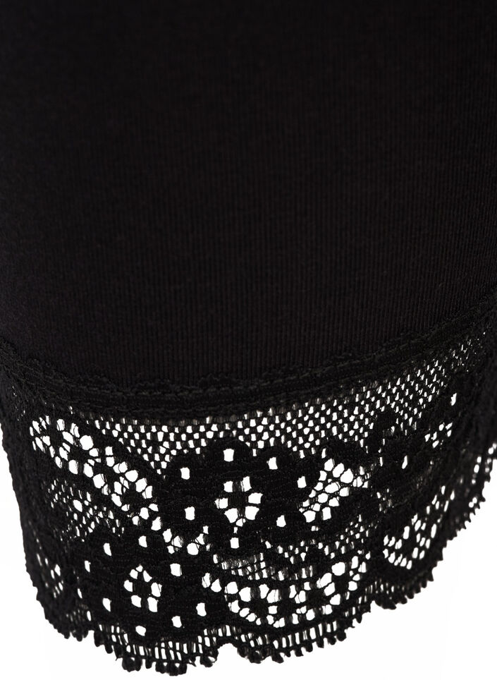 Legginsy 3/4 w stylu basic z koronkowymi brzegami, Czarne, Packshot image number 2