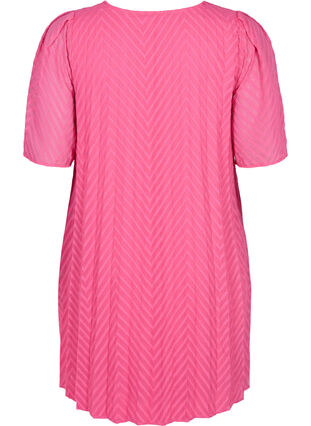 Plisowana sukienka z krótkim rekawem, Shocking Pink, Packshot image number 1