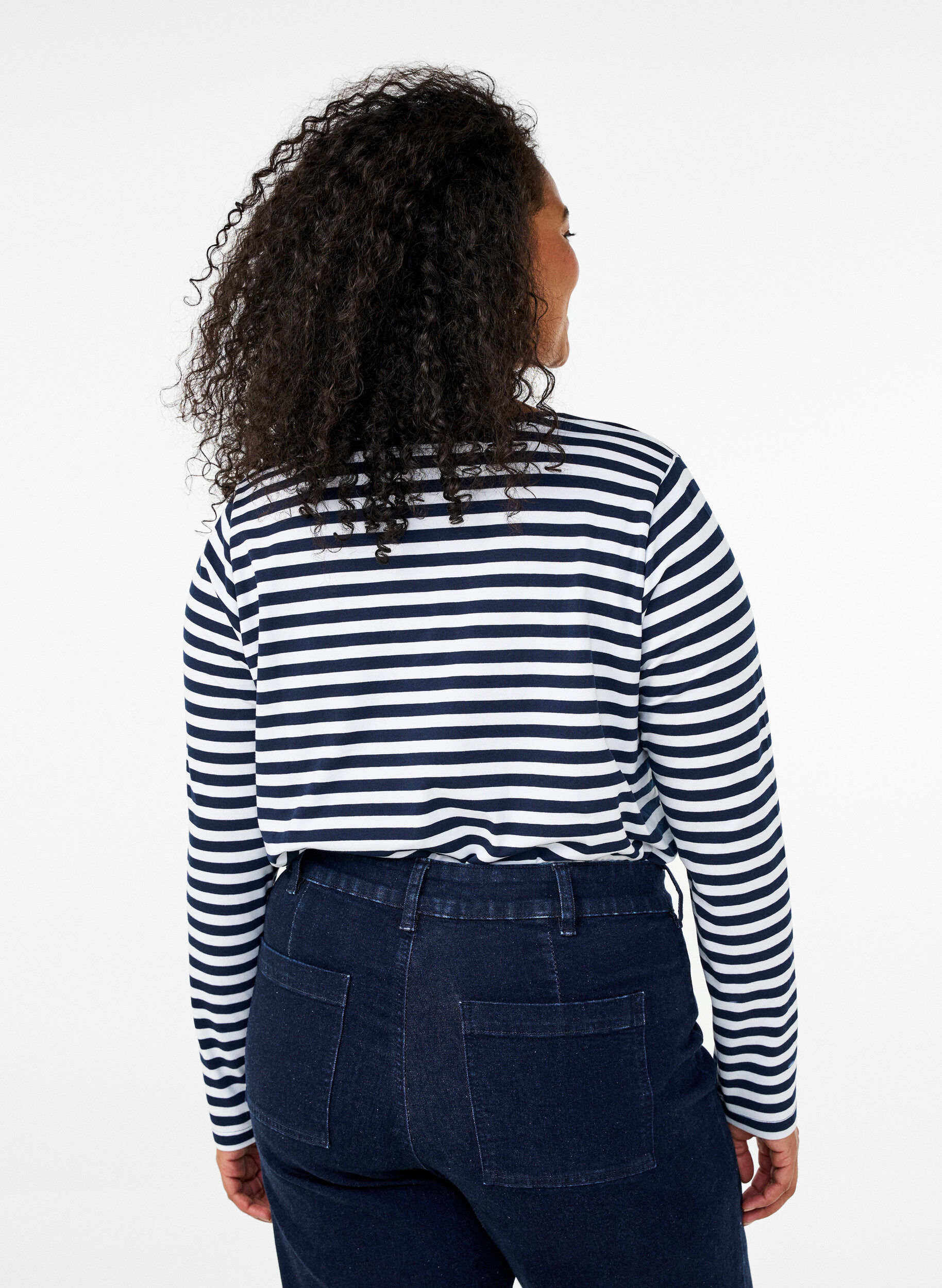 Zizzi Bluzka w paski z motywem, White w.Navy Stripe, Model image number 1