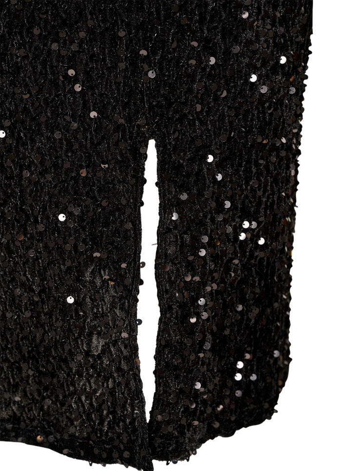 Sp&oacute;dnica midi z cekinami i rozcieciami, Czarne, Packshot image number 3