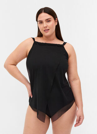Swimsuit with Mesh Details, Black, Model image number 0