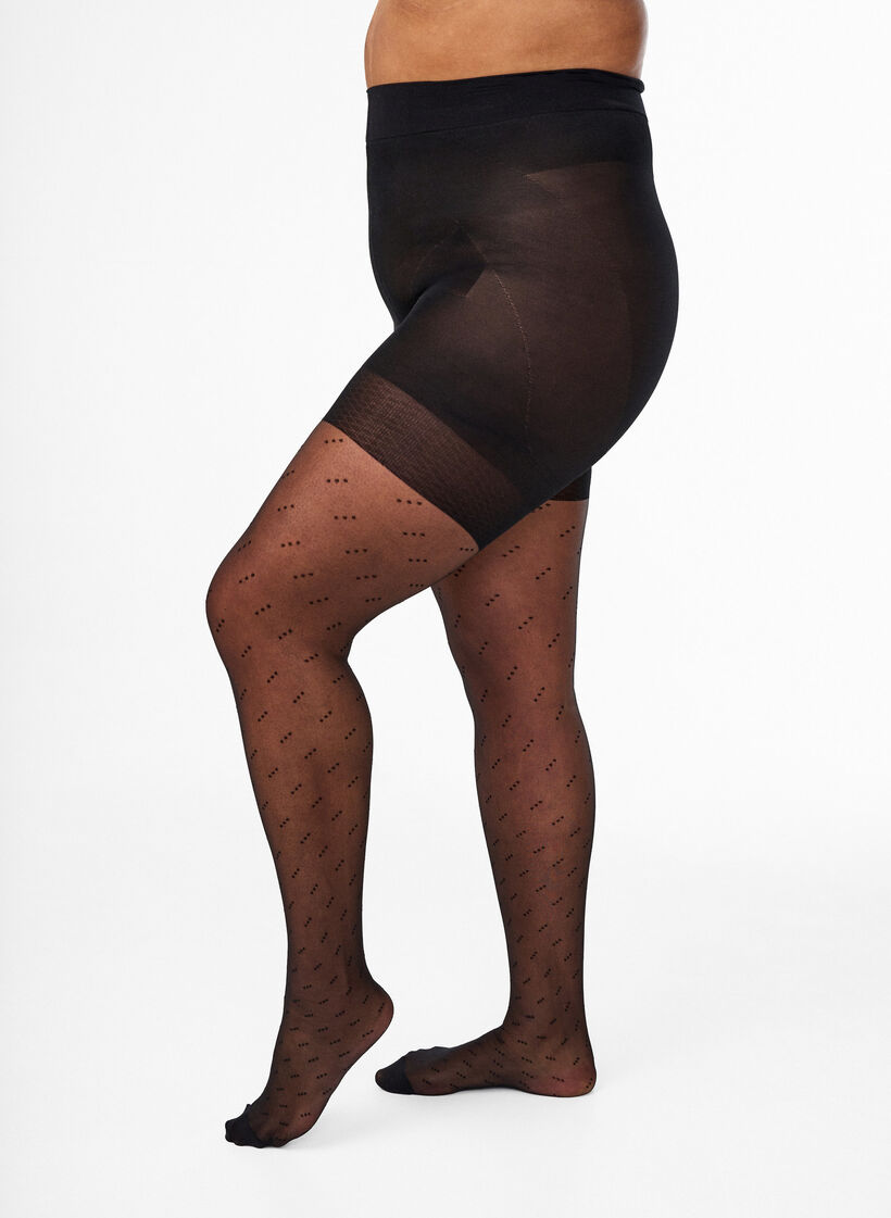 Rajstopy push-up o gramaturze 25 denier&oacute;w w kropkowanym wzorze, Czarne, Model image number 0