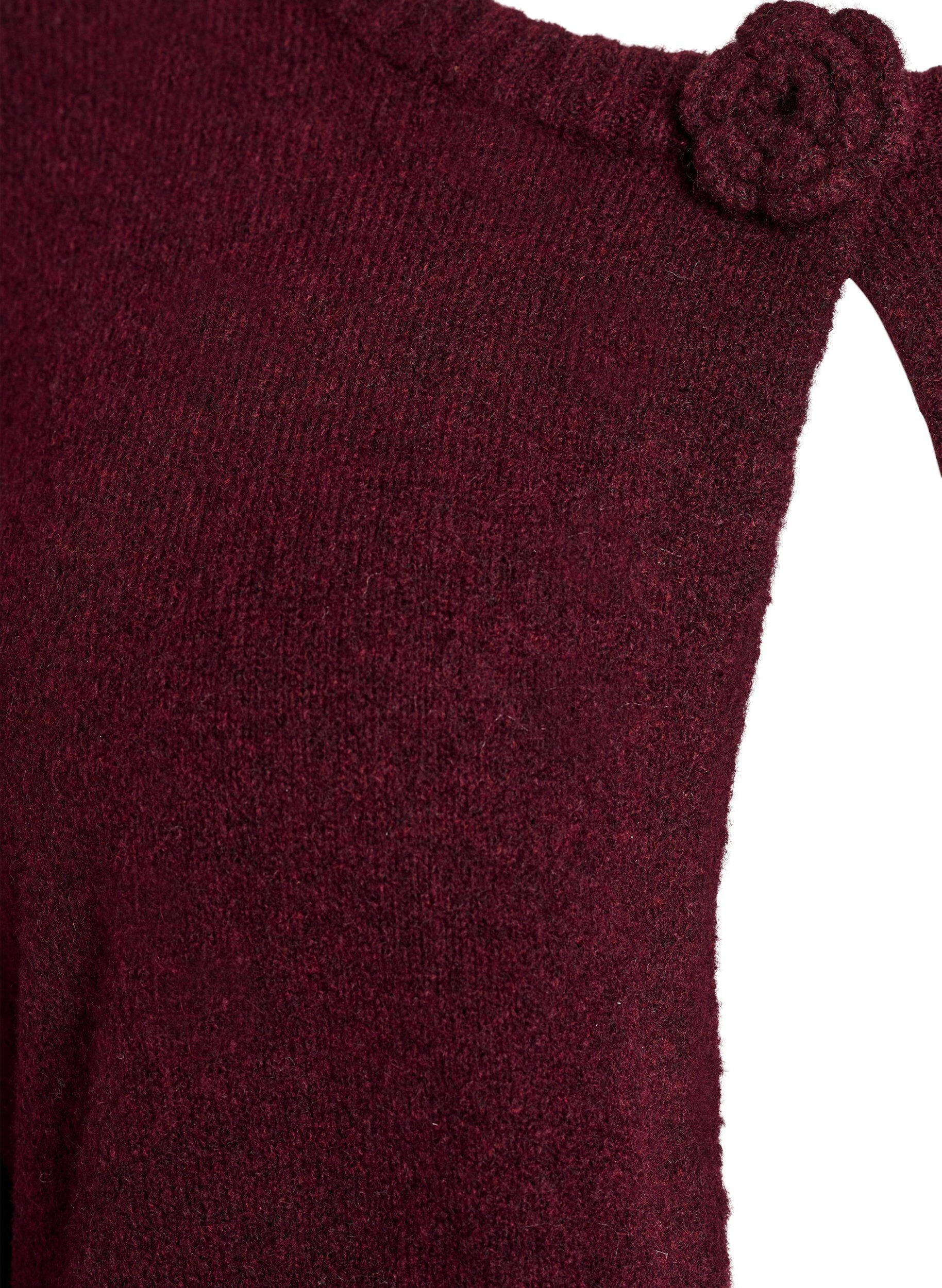 ZizziKardigan z dzianiny z kwiatowym detalem, Ciemnobordowy, Packshot image number 2