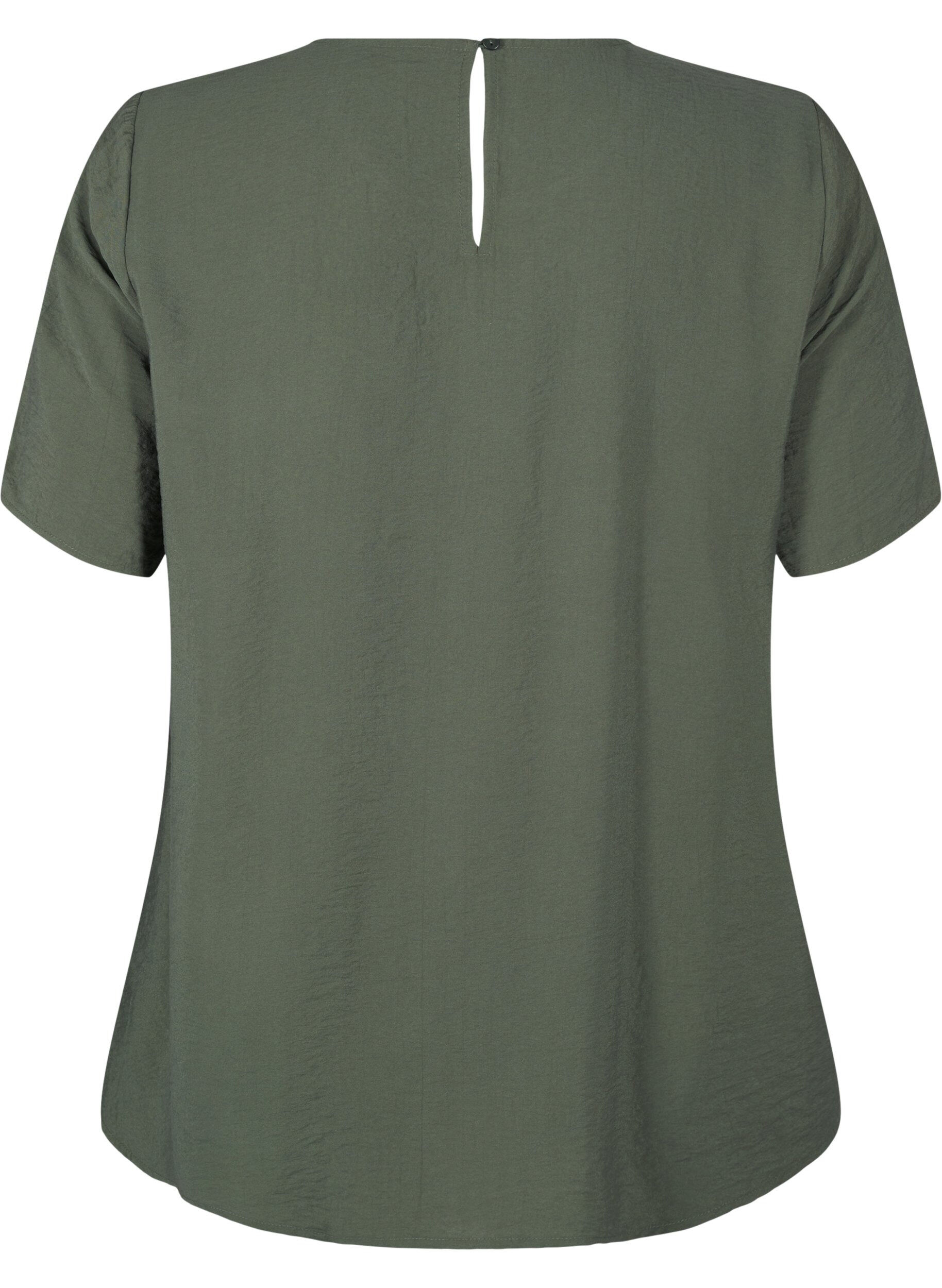 Zizzi Bluzka z wiskozy z kr&oacute;tkim rekawem i koronkowymi detalami, Thyme, Packshot image number 1