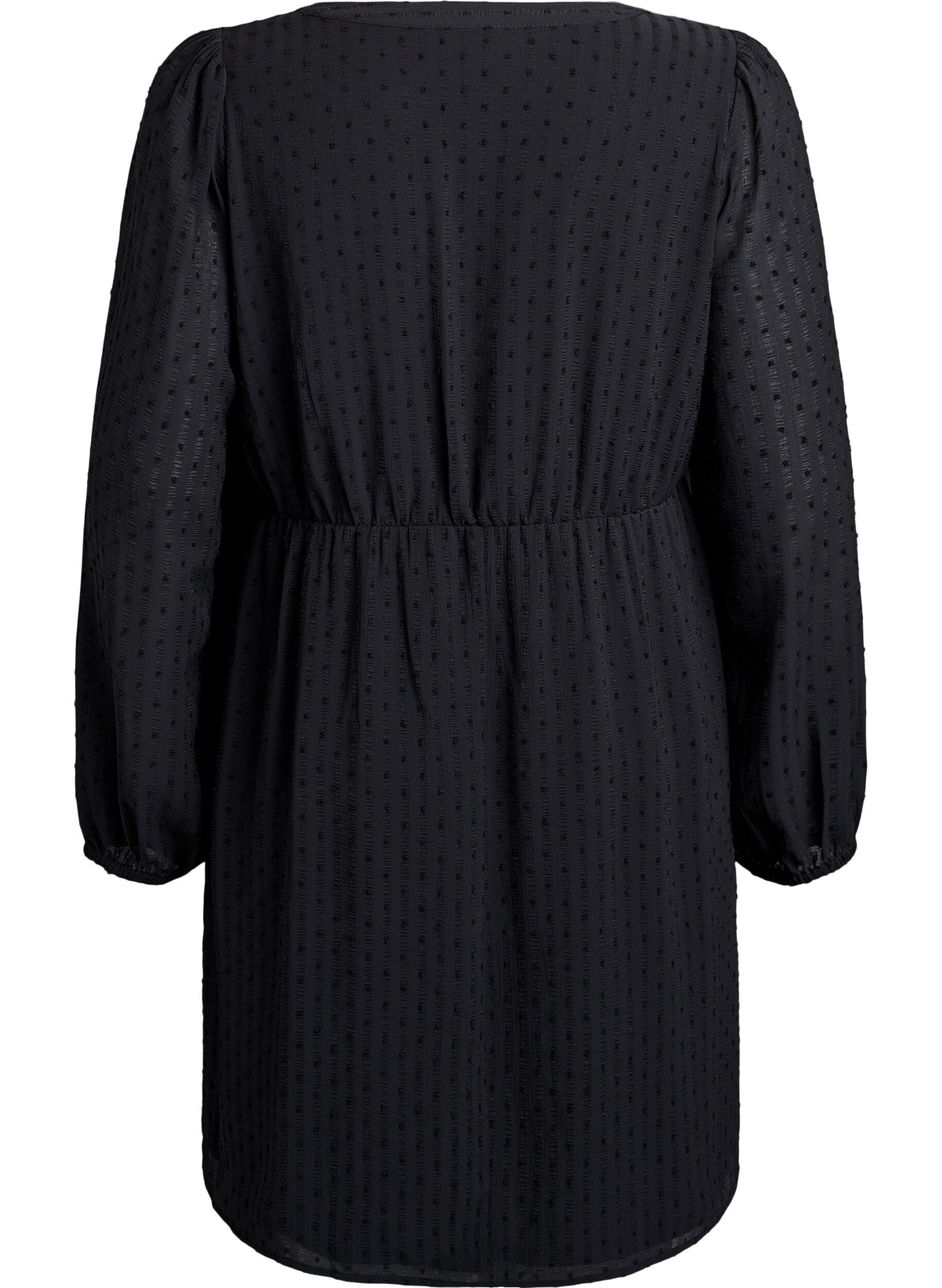 Zizzi Kr&oacute;tka sukienka z tonalnymi paskami i wypuklymi kropkami, Czarne, Packshot image number 1