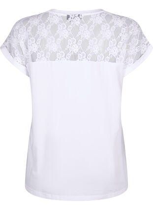 Bawelniana koszulka z krótkim rekawem i koronka, Bright White, Packshot image number 1