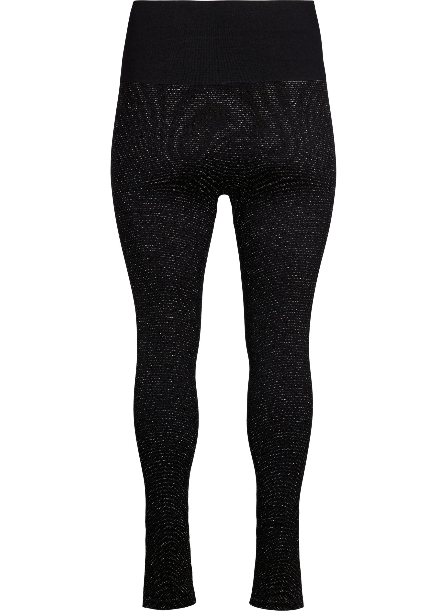 Zizzi Brokatowe legginsy bezszwowe, Black Gold Lurex, Packshot image number 1