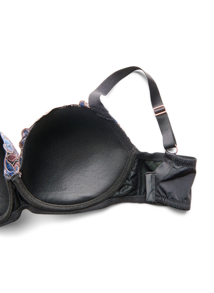 Ksztaltowany biustonosz z kwiatowym haftem, Czarne, Packshot image number 3