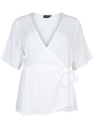 Wiskozowa bluzka w kopertowym stylu, Bright White, Packshot image number 0
