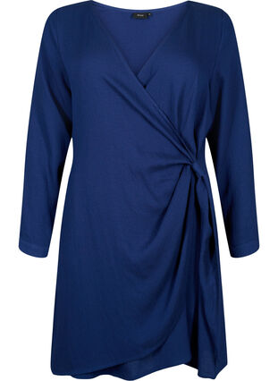 Kopertowa sukienka z wiskozy z dlugimi rekawami, Medieval Blue, Packshot image number 0