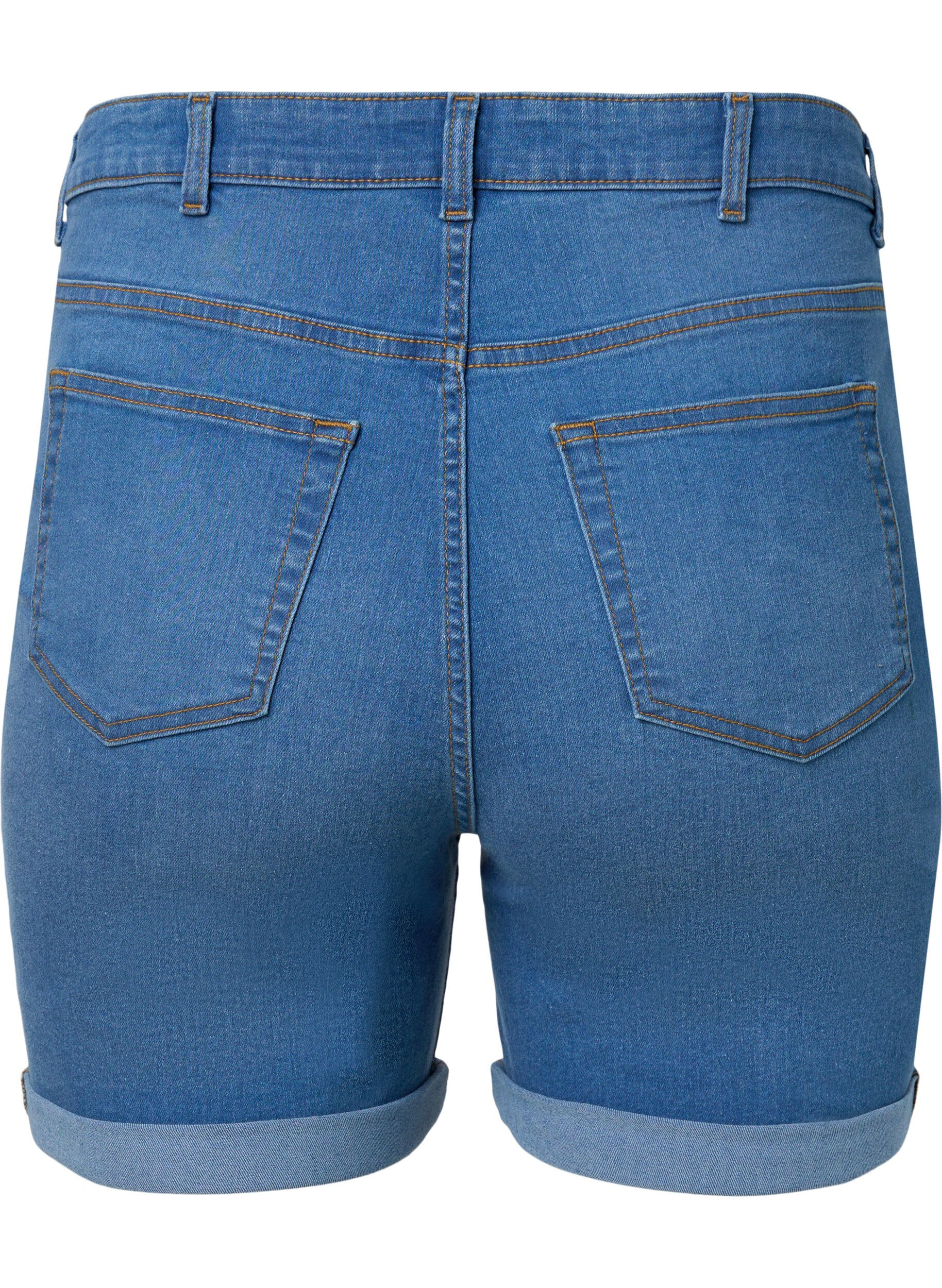 Zizzi Dopasowane szorty jeansowe z wysokim stanem, Medium Blue Denim, Packshot image number 1