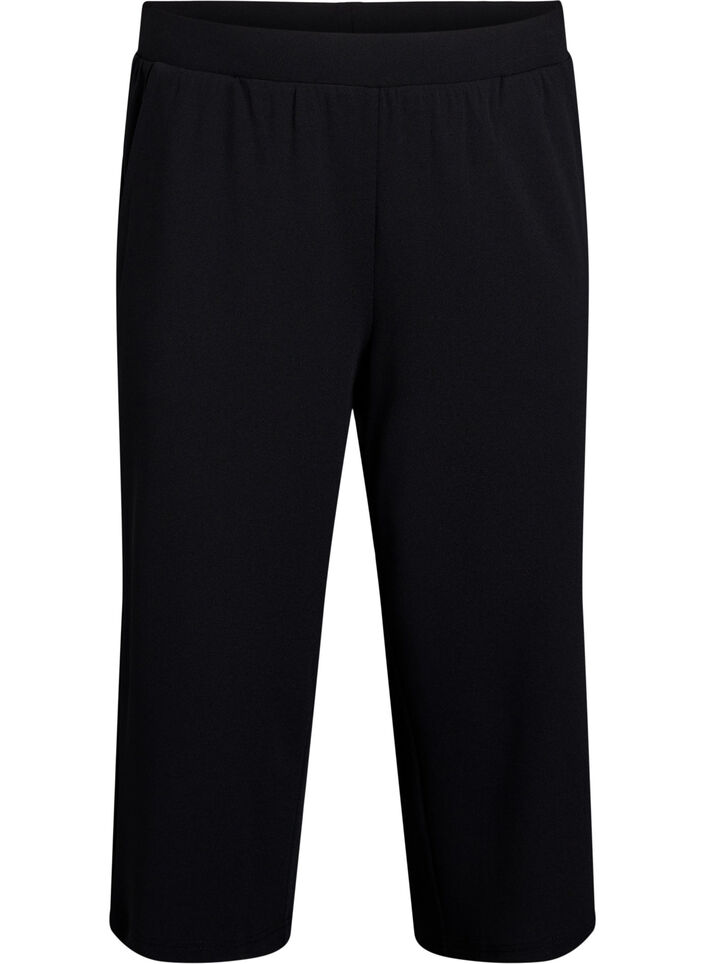 Spodnie 3/4 o luznym kroju z wysokim stanem, Czarne, Packshot image number 0