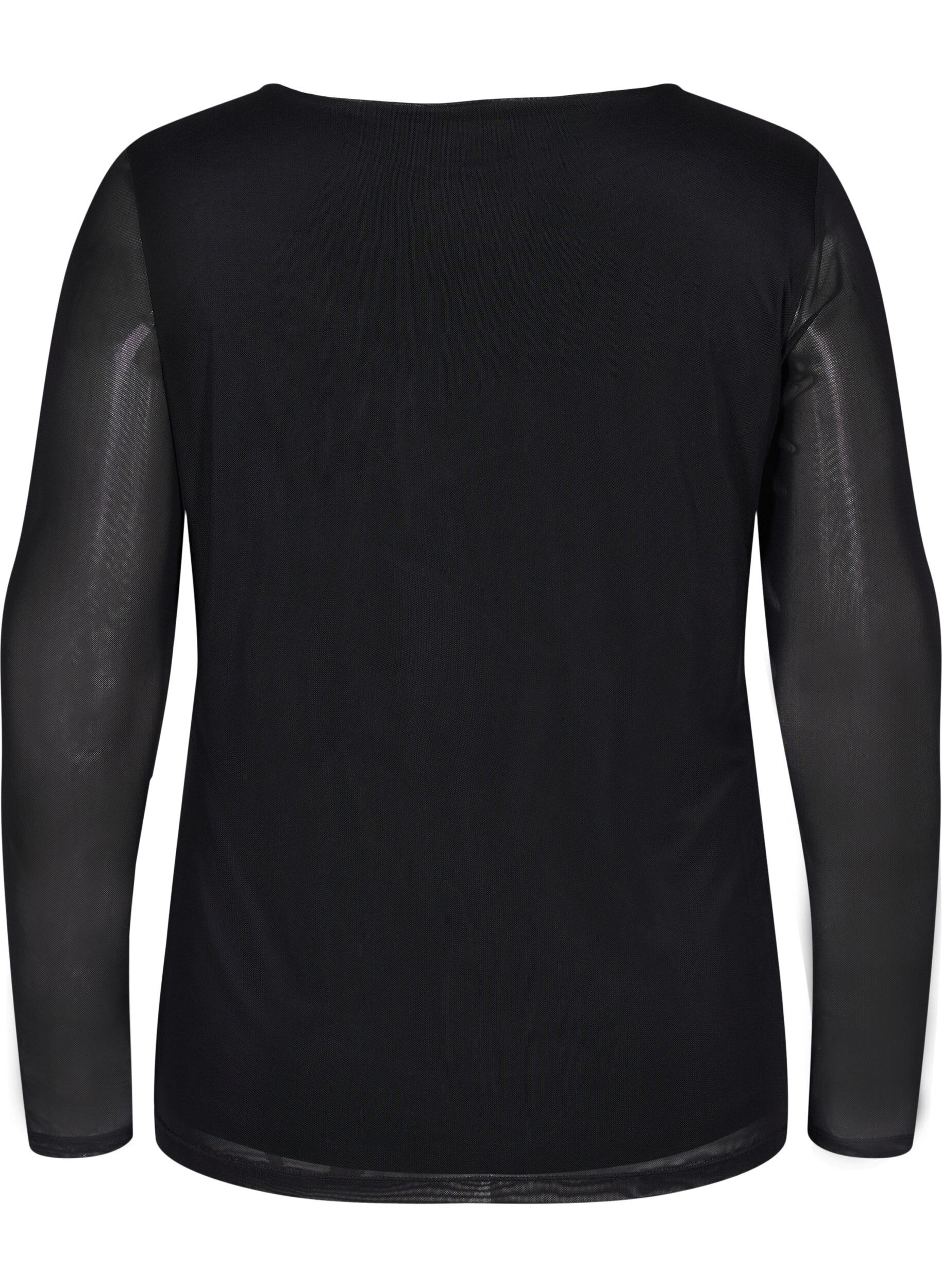 Zizzi Close-fitting mesh top with v-neck, Black, Packshot image number 1