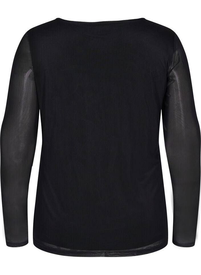 Close-fitting mesh top with v-neck, Black, Packshot image number 1