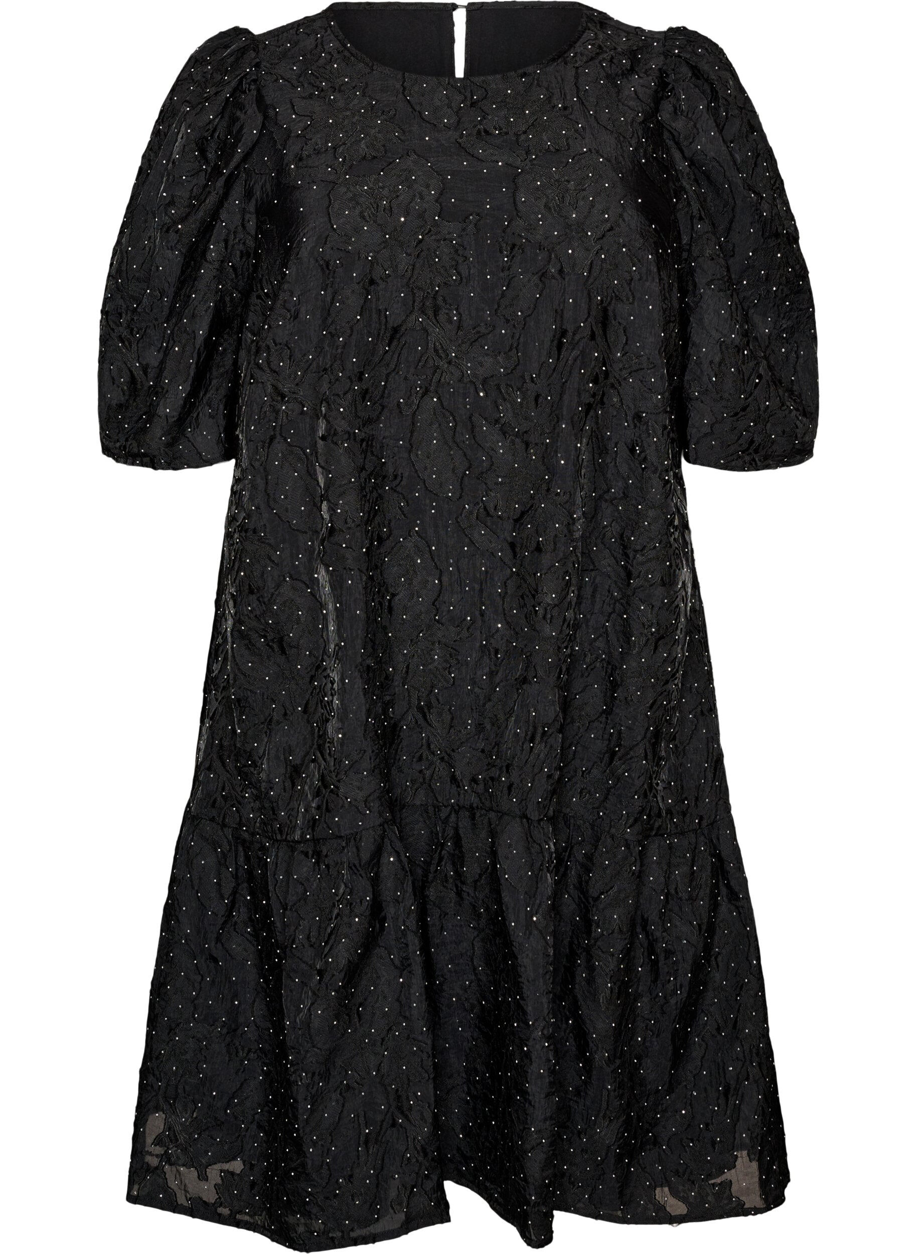 ZizziZakardowa sukienka z blyszczacymi detalami i bufiastymi rekawami, Czarne, Packshot image number 0
