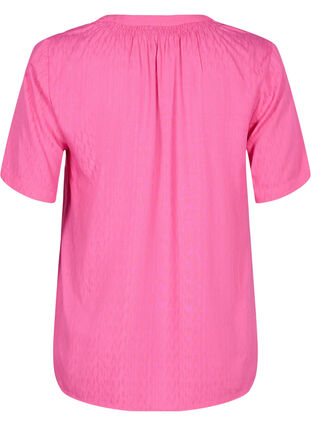 Wiskozowa bluzka z krótkimi rekawami i dekoltem w szpic, Shocking Pink, Packshot image number 1