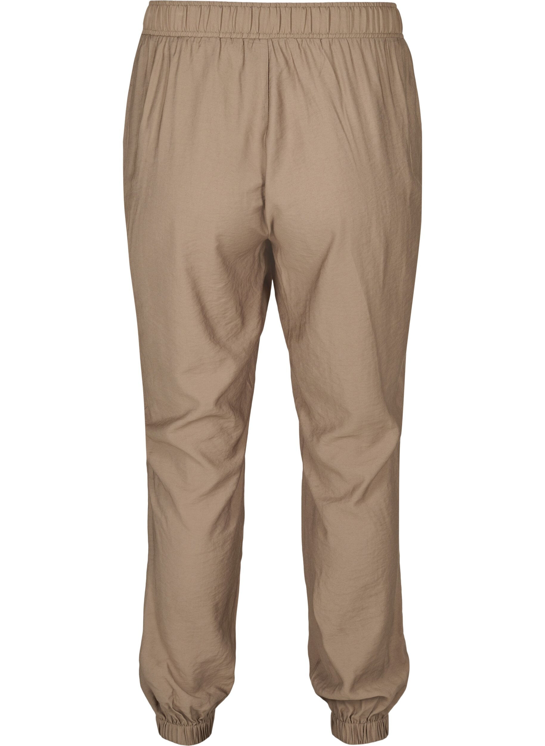 Zizzi Loose viscose trousers with elastic borders and pockets, Timber Wolf, Packshot image number 1