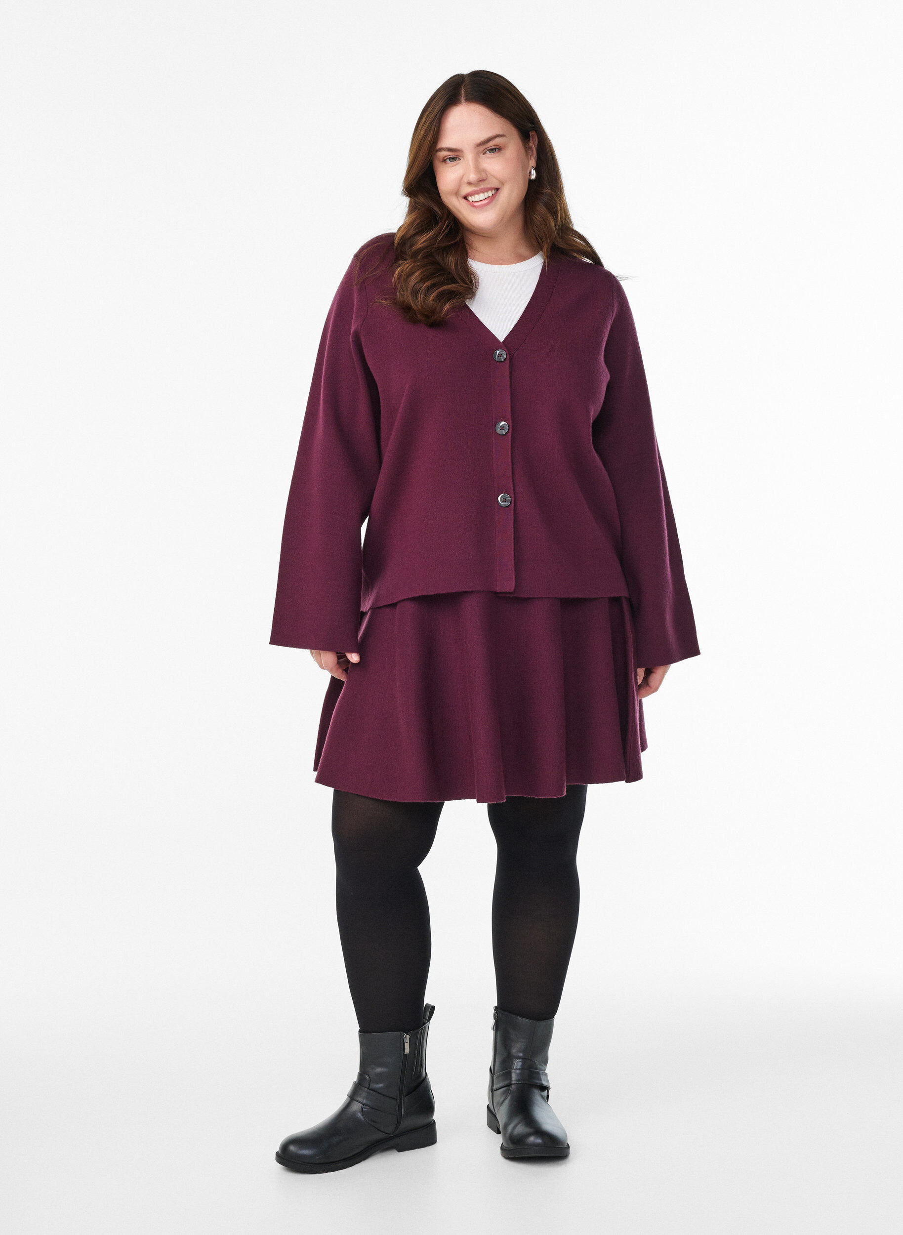 Zizzi Kr&oacute;tka sp&oacute;dnica w ksztalcie litery A z dzianiny, Ciemnobordowy, Model image number 1