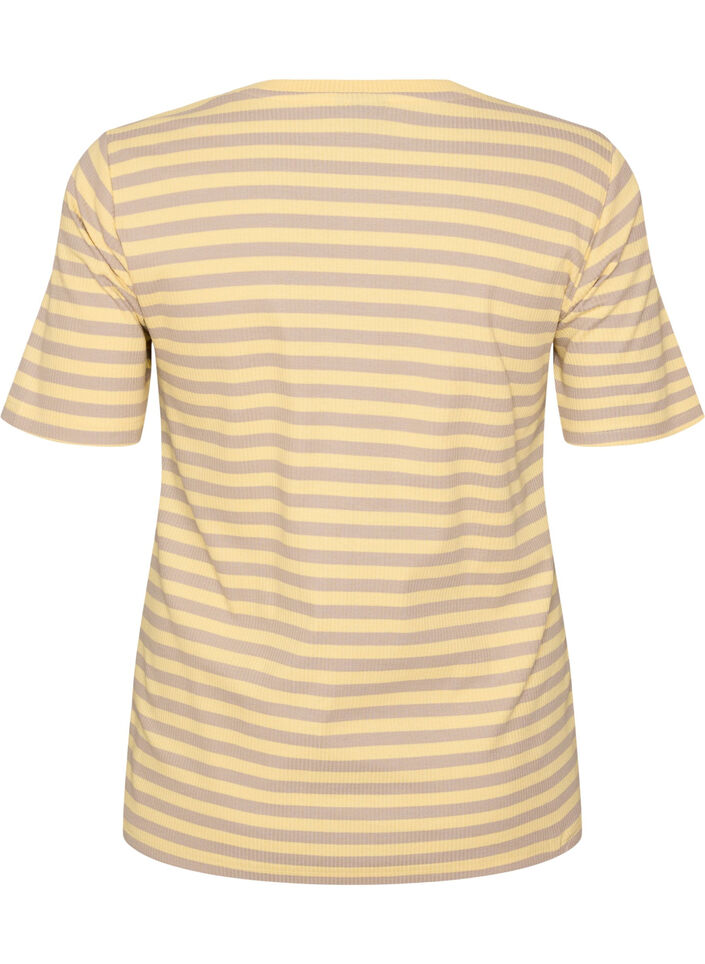 T-shirt w paski o prazkowanej fakturze, Ż&oacute;łty, Packshot image number 1