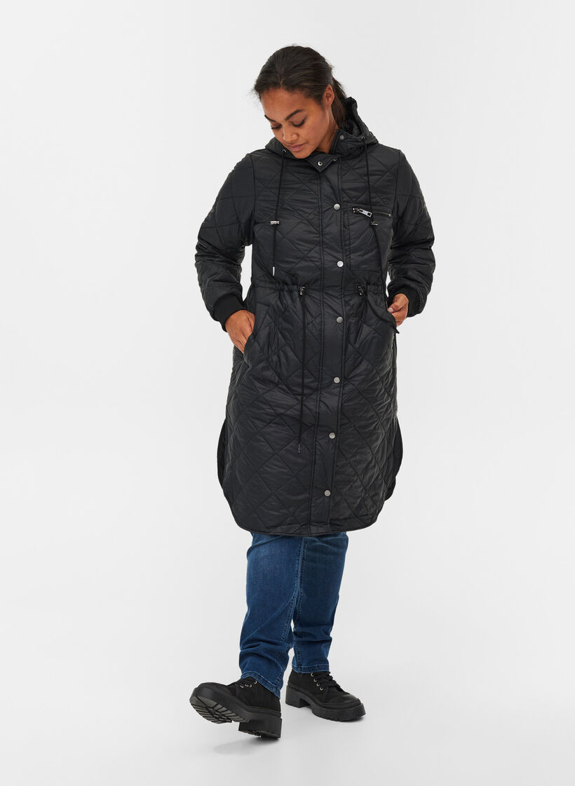 Quilted lightweight jacket with hood, Black, Model image number 3