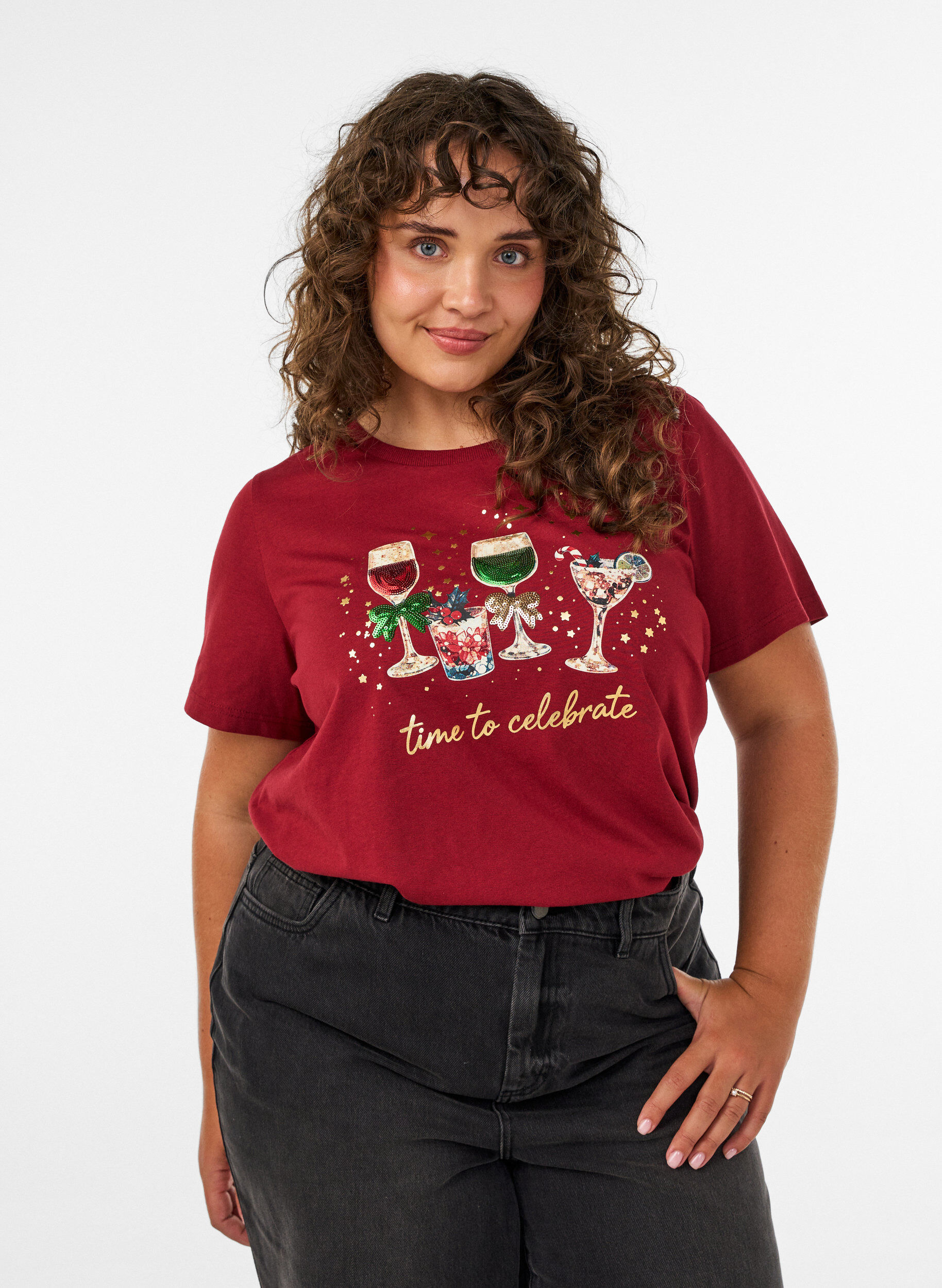 ZizziKoszulka swiateczna z bawelny organicznej, Czerwony, Model image number 0