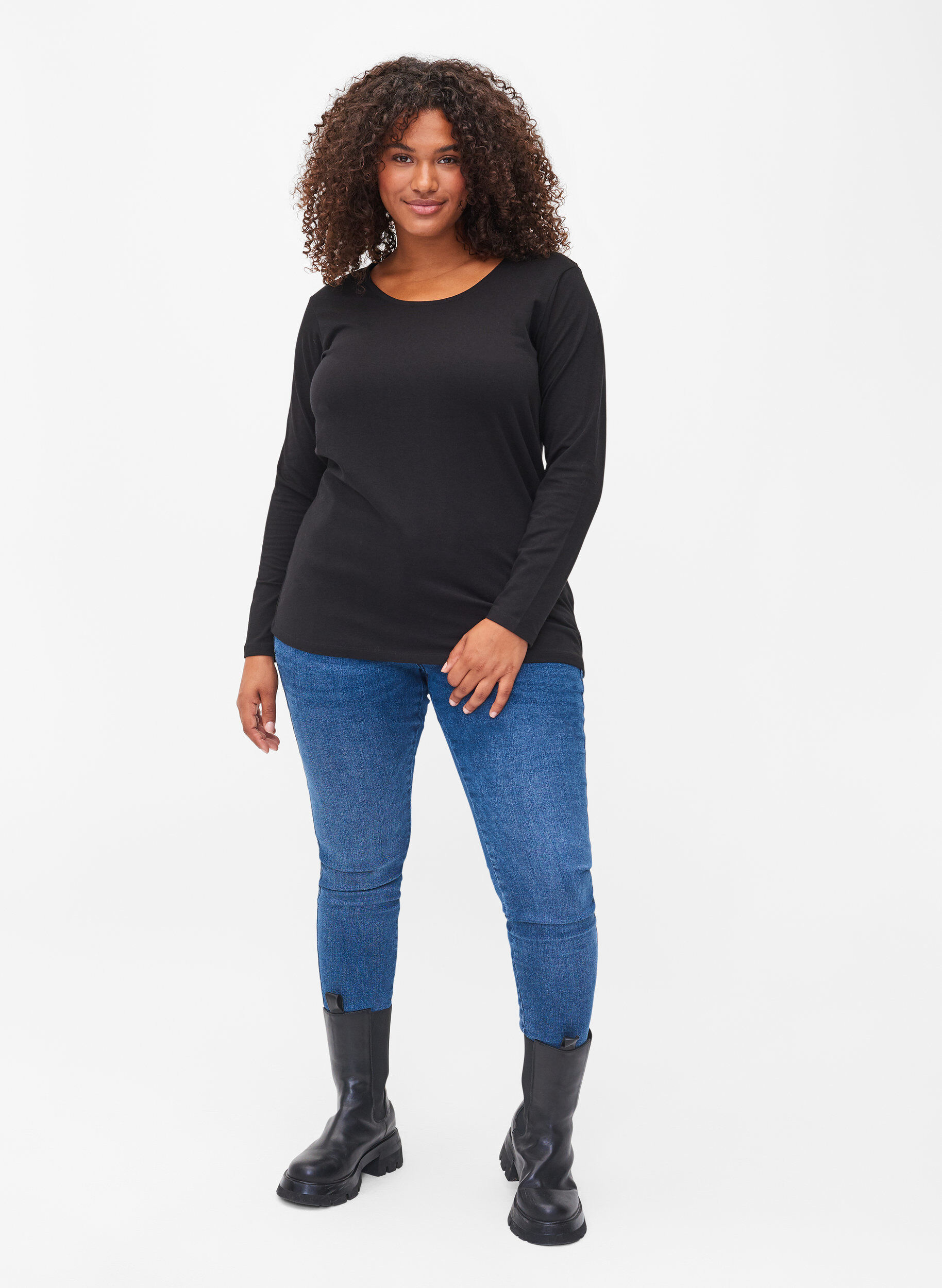 Zizzi Prosty top z bawelny, Solid Black, Model image number 2
