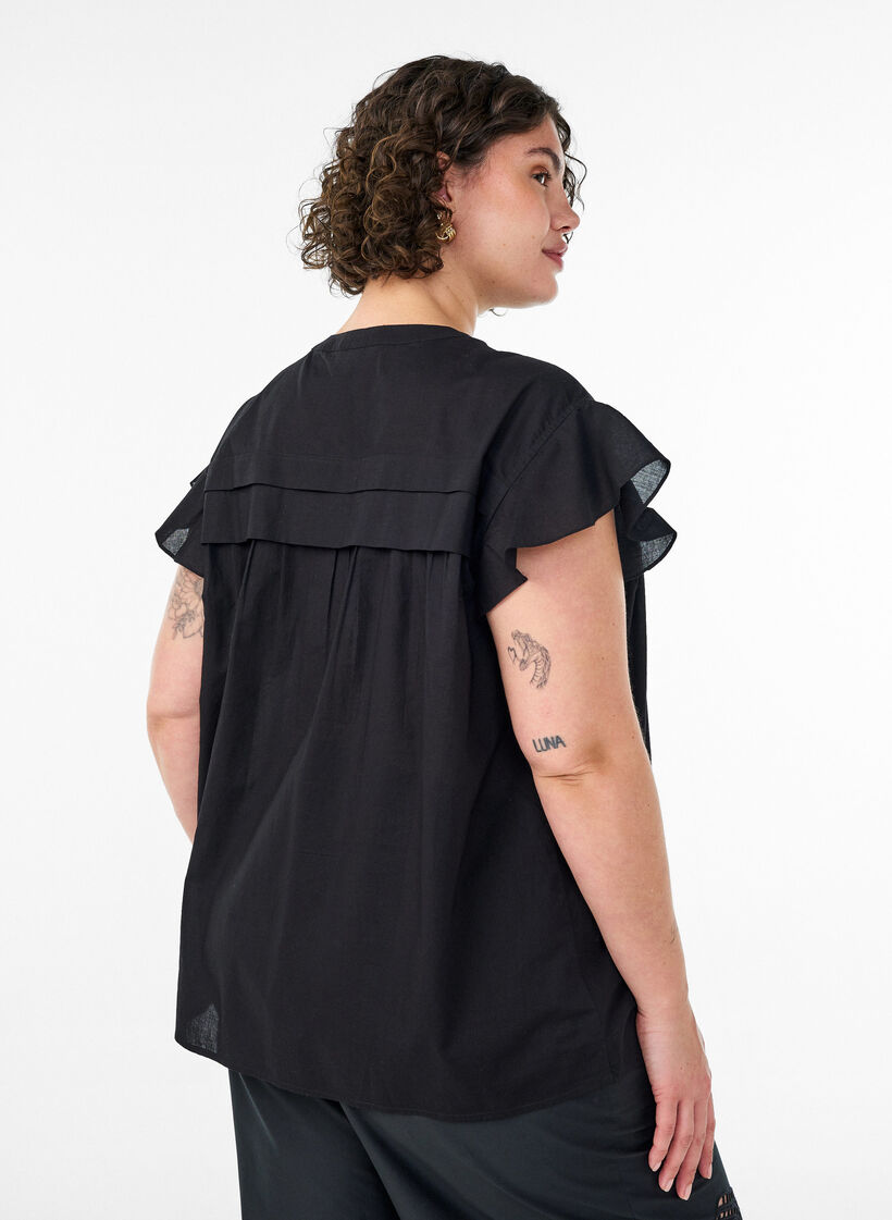 Bawelniana trapezowa bluzka bez rekaw&oacute;w, Czarne, Model image number 2