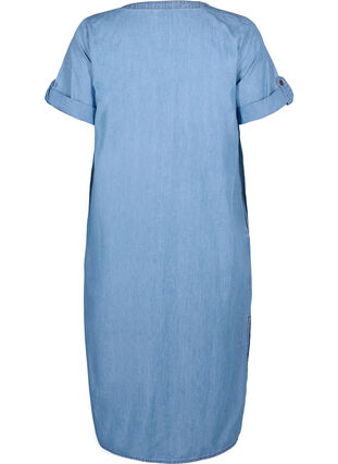 Dzinsowa sukienka z rozcieciem i krótkimi rekawami, Blue denim, Packshot image number 1