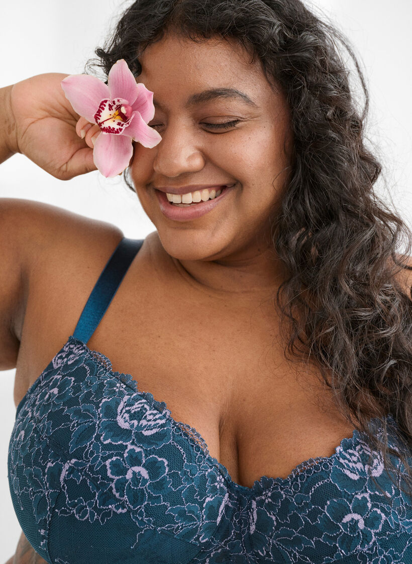 Biustonosz z fiszbinami z koronka i wyscielanymi miseczkami, Niebieskie, Image image number 0