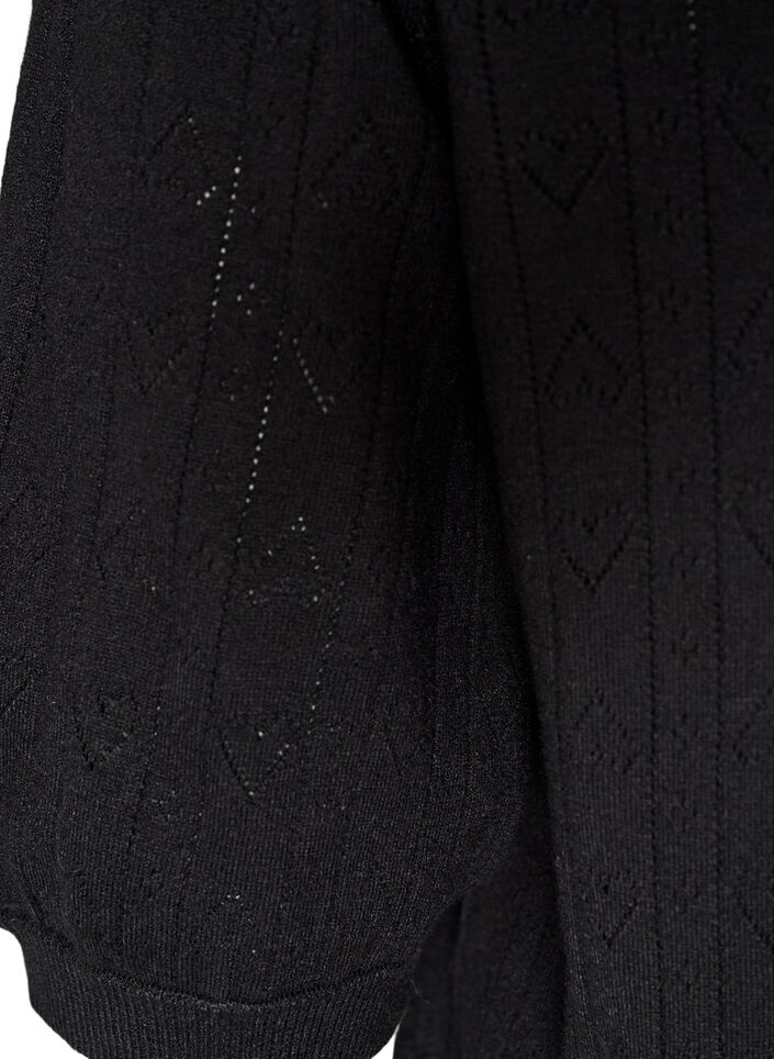 Bluzka z kr&oacute;tkim rekawem z dzianiny z azurowym wzorem, Czarne, Packshot image number 3