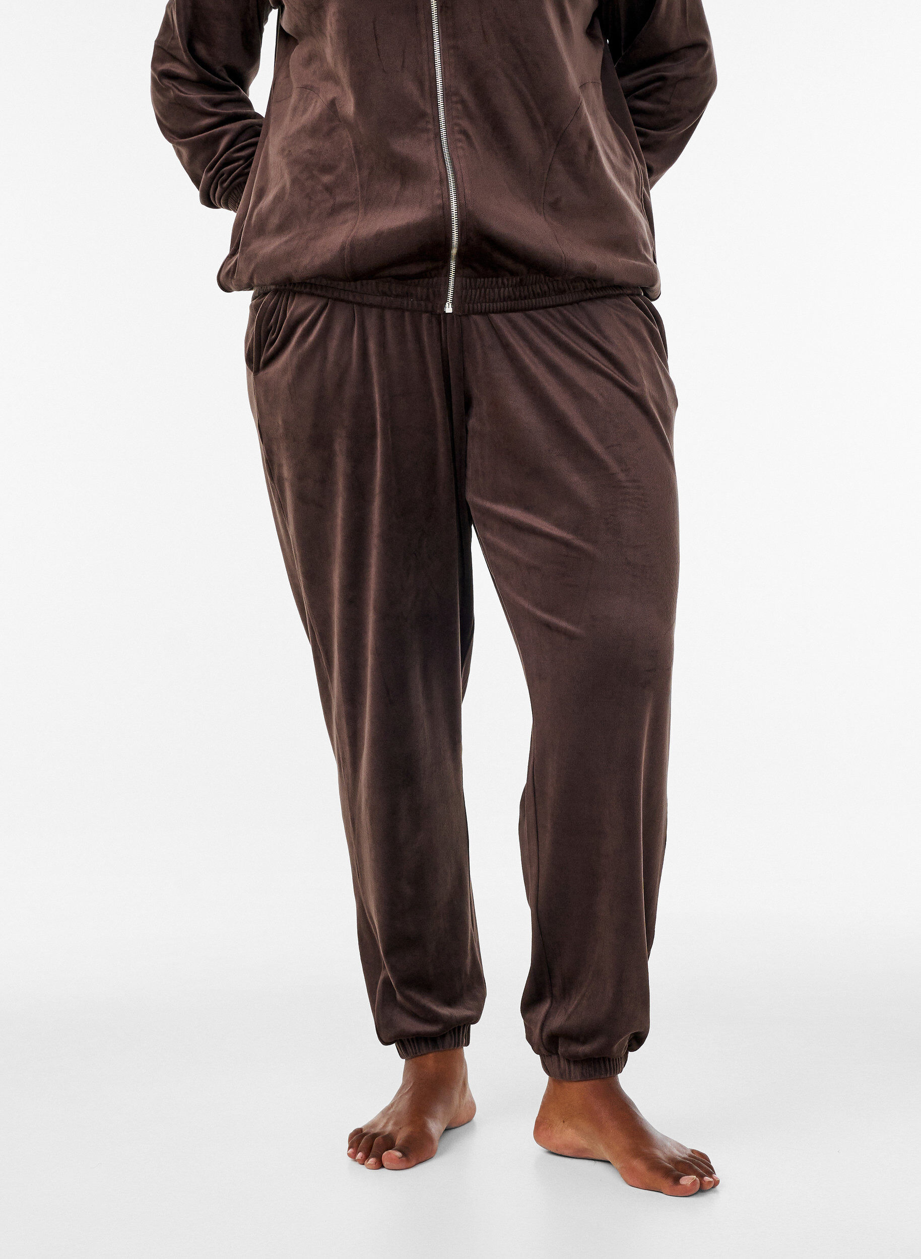 ZizziLuzne spodnie welurowe, Brązowy, Model image number 2